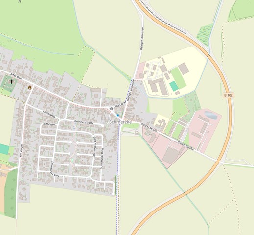 Karte mit der Ortsumgehung B 102 in Schmerzke